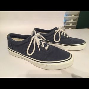 Sperry Topsider Men’s 9 1/2 W blue canvas Striper